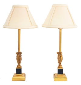 Three Graces Motif Gilt Metal Table Lamp, Pair