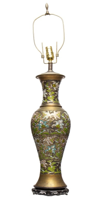 Chinese Champleve and Brass Vase Mounted as a Lamp (1 of 4)