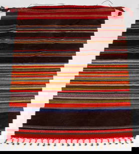 Bolivian Hand-Woven Wool Llallagua Manta: Bolivian Hand-Woven Wool llallagua Manta, in red, brown, orange, purple, green and white tones. 72" L x 46" W. Provenance: From a Manhattan Collector. Keywords: Textiles, Polychrome, Wall hanging, Dec