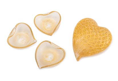 Gold-Flecked Glass Heart Form Articles, 4