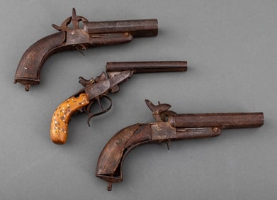Antique Double Barrel Percussion Pistols, 3
