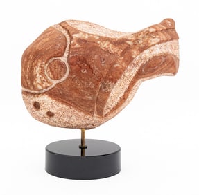 Signed Fish Carved Marble Sculpture, 2013