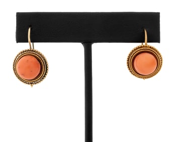 Victorian 14K Yellow Gold Coral Earrings