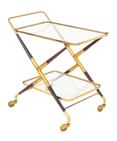 Cesare Lacca Brass and Wood Rolling Bar Cart