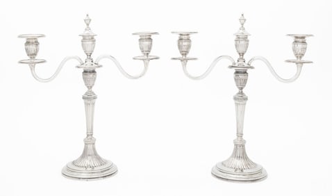 Portuguese Silver Candelabra, Pair