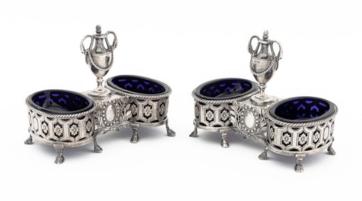 Louis XVI Silver Double Salt Cellars, Pair