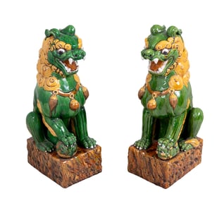 Chinese Sancai Glazed Ceramic Foo Lions, Pair