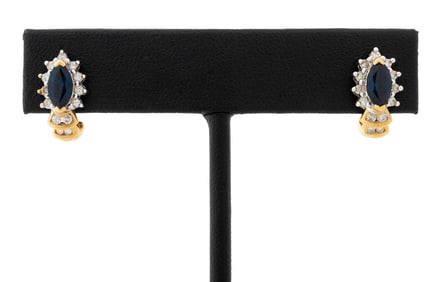 14K Yellow Gold Sapphire Diamond Earrings