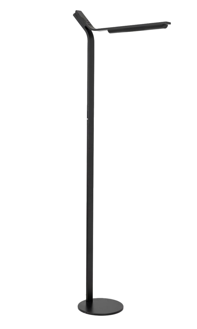 Bruno Gecchelin for O-Luce "Sovrana" Floor Lamp: Bruno Gecchelin for O-Luce "Sovrana" Floor Lamp, 1970s, in black enameled metal. 91" H x 35" W x 15" D. Provenance: From a Vintage Collection of Italian Designer Furniture Samples. Keywords: Italian P