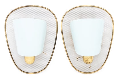 BAG Turgi Blue Enamel & Brass Wall Sconces, Pair