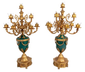 Louis XVI Style Gilt Metal 10-Arm Candelabra, Pair