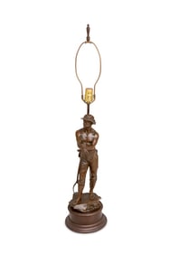 Charles Lavy "Faneur" Patinated Bronze Lamp