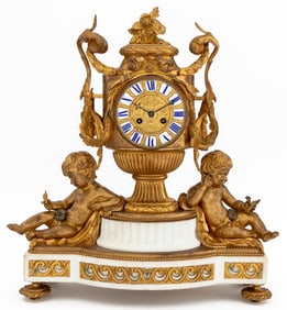 Louis XVI Gilt Bronze & Marble Mantel Clock