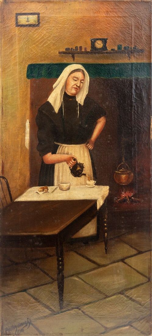 Antoni Piotrowski Kitchen Interior Scene Oil, 1910 (1 of 8)