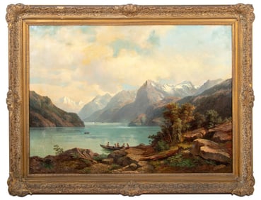 Johann Wilhelm Lindlar Alpine Lake Oil on Canvas