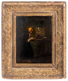 Theodule Augustin Ribot Woman Sewing Oil on Panel
