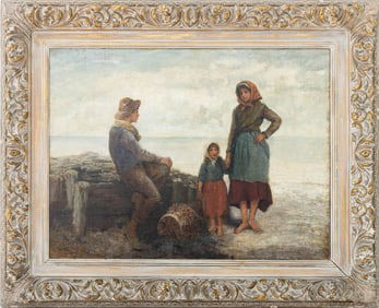 August Hagborg Fishing Family Oil on Canvas