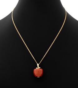 14K Yellow Gold Carnelian Apple Pendant Necklace