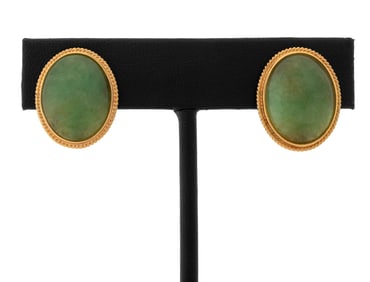 14K Yellow Gold Jade Earrings