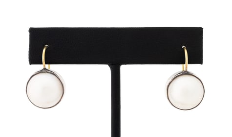 18K Yellow Gold Mabe Pearl Drop Earrings