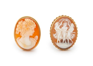 14K Yellow & Rose Gold Cameo Brooches, 2