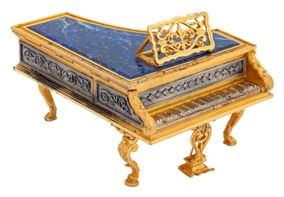 European Silver Gilt Lapis Lazuli Piano Form Box