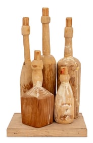 Domenick Capobianco Bottles Carved Wood Sculpture