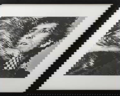 Lynn Goldsmith "Keith Richards..." Silver Print: Lynn Goldsmith (American, b. 1948), "Keith Richards and Patti Hansen", Gelatin Silver Print, 1981, signed, titled, dated, and numbered edition "9/20" to verso, ebonized metal frame. Image: 9" H x 12.5
