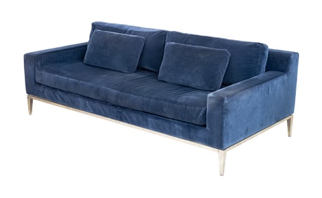 Restoration Hardware Blue Velvet Upholstered Sofa