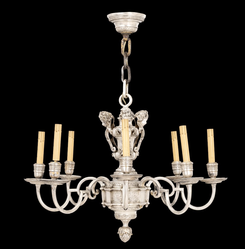 English Silver Plate Brass Knole Chandelier (1 of 10)