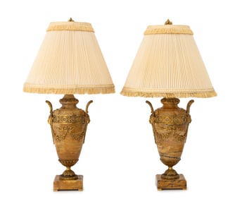 Louis XVI Style Sienna Marble Vases as Lamps, Pair