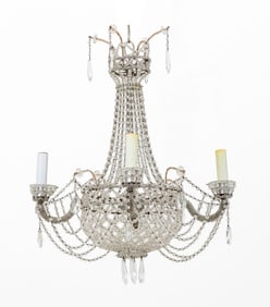 Italian Beaded Glass Basket Four-Arm Chandelier