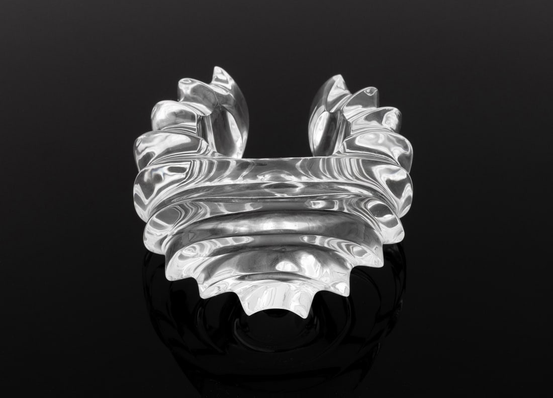 Patricia Von Musulin Lucite "Bullseye Cuff": Patricia Von Musulin (American, b. 1947) Hand Carved Lucite "Bullseye Cuff", designed 1980s, unsigned. Overall: 3.5" H x 3.75" W x 2" D. Provenance: The Upper East Side Estate of Anne Kaufman Schneide