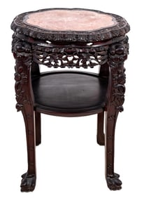 Chinese Hardwood and Marble Pedestal Table