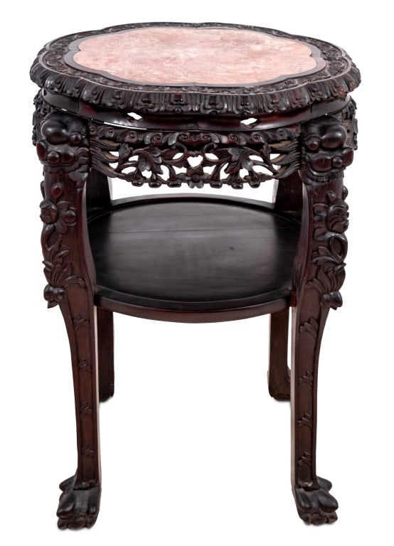 Chinese Hardwood and Marble Pedestal Table (1 of 4)