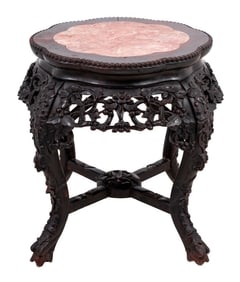 Chinese Hardwood and Marble Low Pedestal Table