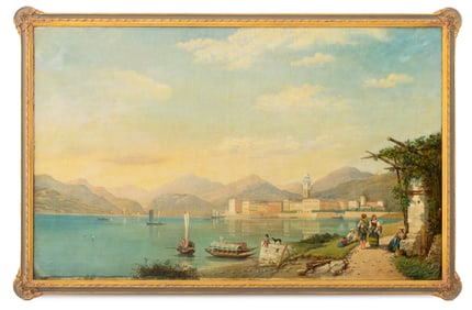 Thomas Rowbotham Attr. Classical Lake Scene Oil