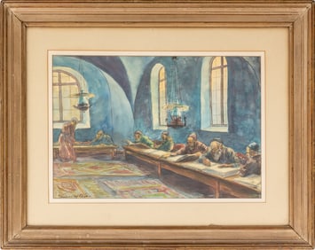 Lionel S. Reiss Studying the Torah Watercolor