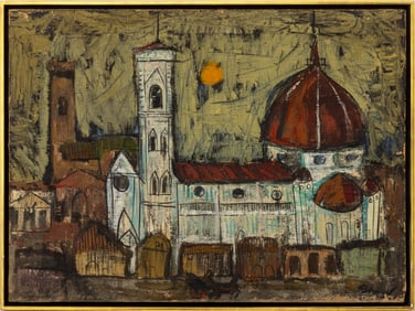 Illegibly Signed View of Florence Oil on Canvas