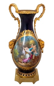 Sevres Blue Ground Porcelain Two Handle Ovoid Vase