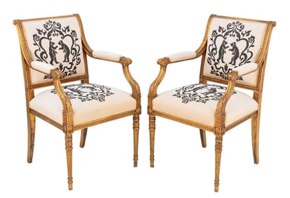 Louis XVI Style Giltwood Fauteuils, Pair