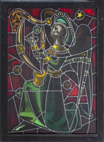 Max Ingrand Angel Playing Harp Stained Glass Panel