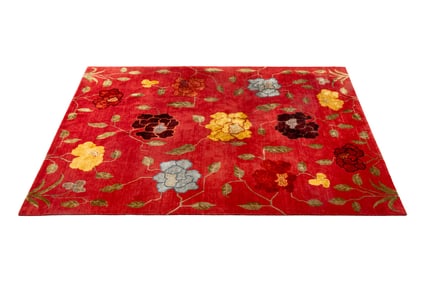 Modern Floral Motif Red Ground Carpet, 12' 2" x 9'