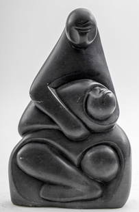 Mother and Child Carved Stone Sculpture: Mother and Child Carved Stone Sculpture, apparently unsigned. 11.75" H x 7" W. Provenance: From a New York City Collection. Keywords: Statue, Carving, Figural, Figurative, Stylized figures, Maternity,