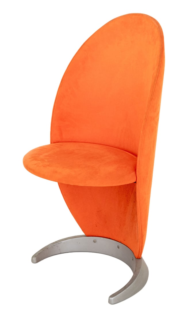 Tulczinsky Archivi for Reflex Angelo Petalo Chair: Tulczinsky Archivi for Reflex Angelo "Petalo" Chair, upholstered in orange suede atop a titanium finished base, marked to underside. 38.25" H x 20" Diameter; seat: 19.5" H. Provenance: From a Vintage