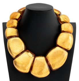 Monies Gold Leaf Lucite Graduated Bead Necklace