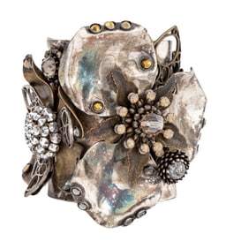 Miriam Haskell Gem-Set Silver Plate Floral Cuff