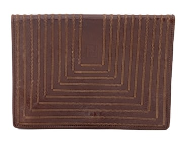 Fendi Stitched Brown Leather Clutch