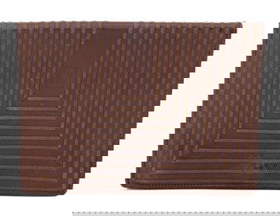 Fendi Stitched Brown Leather Clutch: Fendi Stitched Brown Leather Clutch, with geometric striped pattern, impressed logo to the front, interior zipper pocket, marked "Fendi / Roma Made in Italy". 7" L x 9.5" W. Provenance: From a New Yor