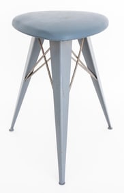 Postmodern Gray Vinyl Upholstered Stool